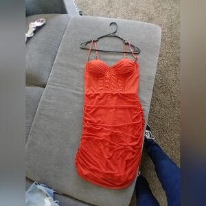 IJOAH Orange Ruched Bodycon Dress Spaghetti Strap NWOT